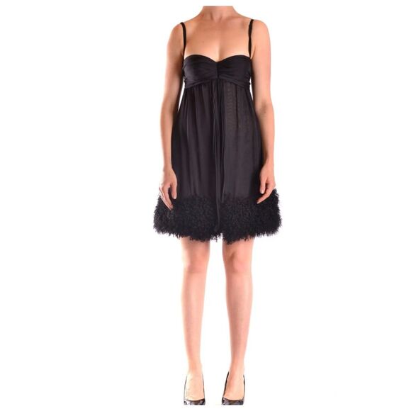 Dolce & Gabbana NWT | Black Silk Nightie Dress | Mongolian Lamb Fur Trim | Sz 42 - Picture 1 of 15